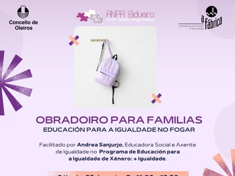 Taller gratuito sobre educación para la igualdad en Oleiros